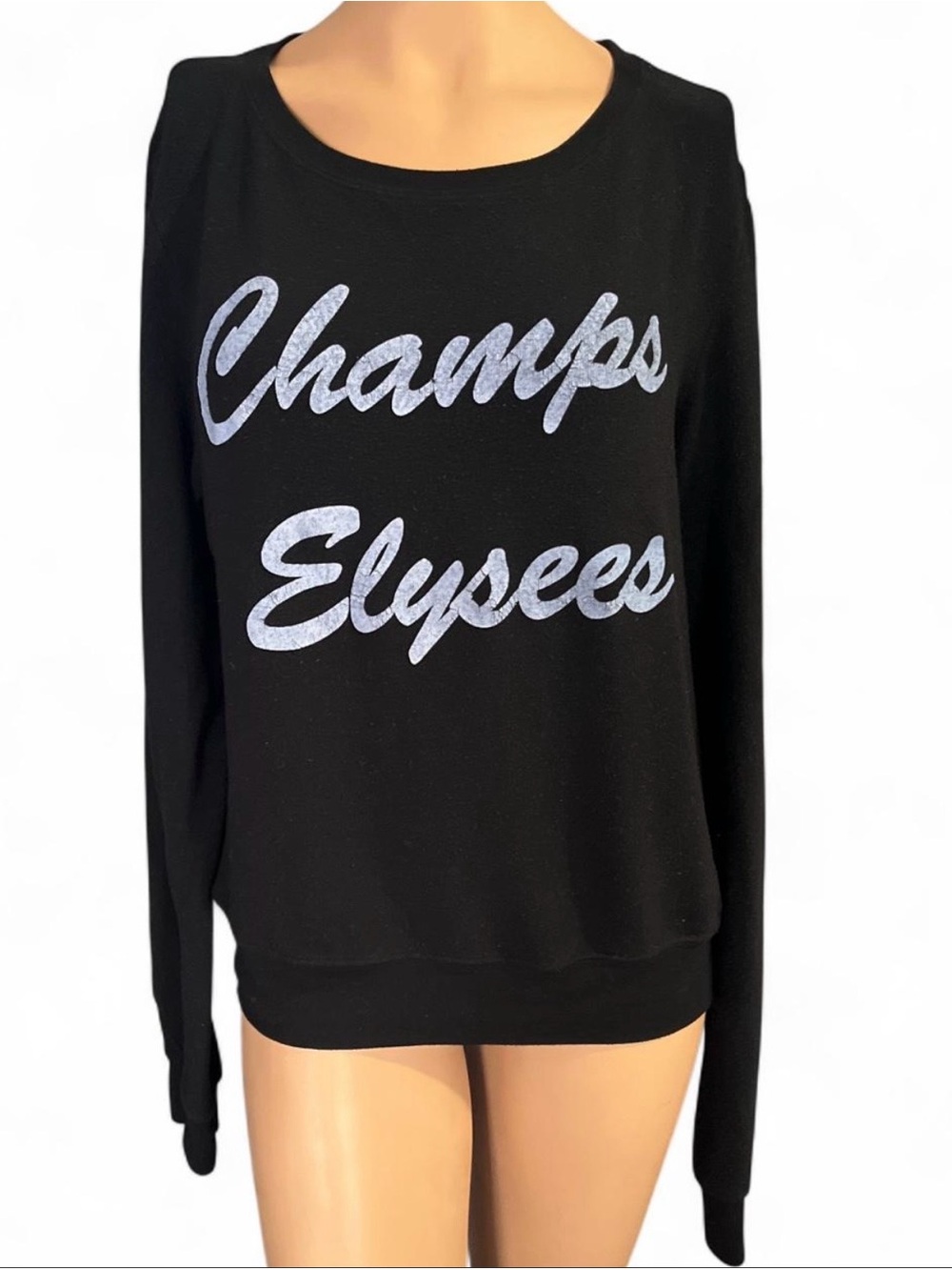 Wildfox Black Sweatshirt with Silver 'Champs Elysees' Script